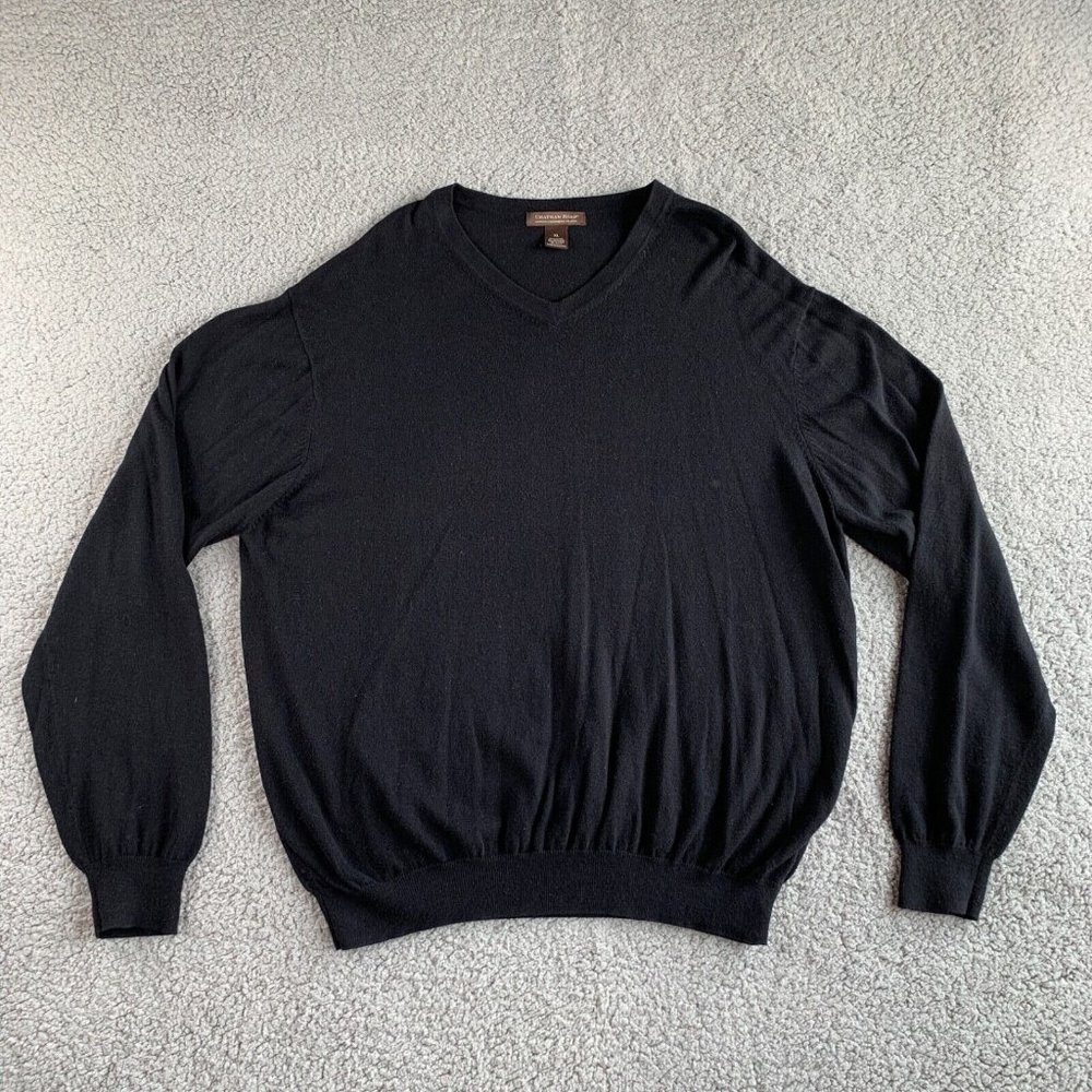 Chatham Road Sweater Mens XL-2XL Black Cotton Cashmere Blend Pullover V Neck *‎